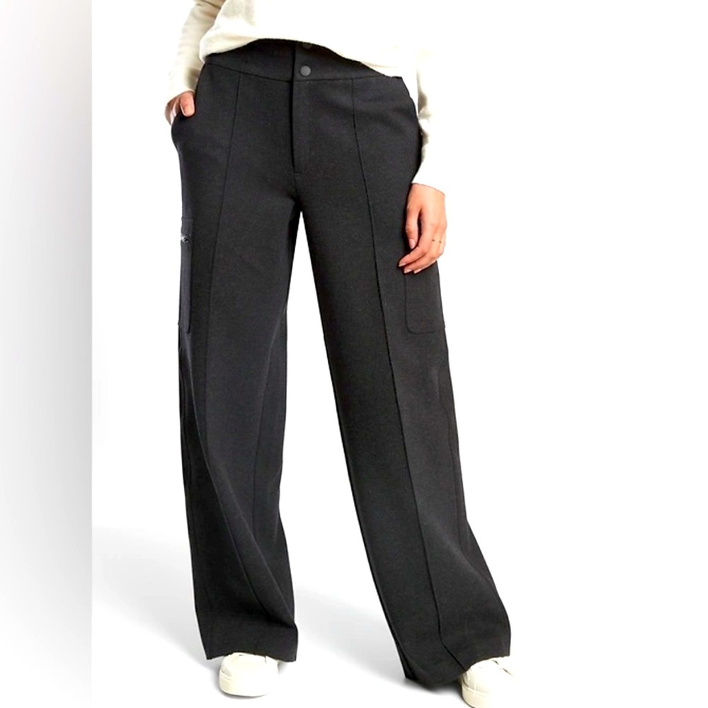 Athleta Venice Heathered Cargo Pants Dark Grey Winter Fabric Wide Leg High Waist